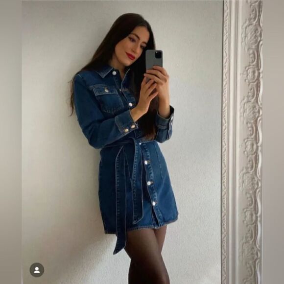 ZARA DENIM MINI DRESS LONG SLEEVE - Picture 5 of 16